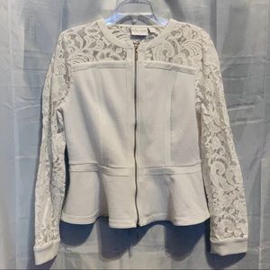 Bisou Bisou White Zip Up Top/Jacket Lacey Flared